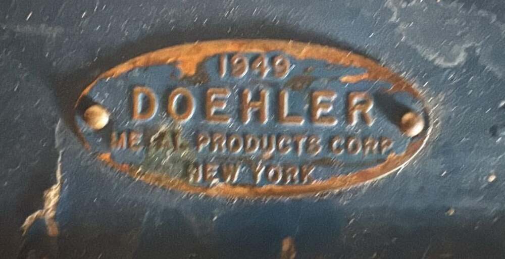 Vintage 1949 Doehler Metal Products Blue Industrial Storage Chest with Tray